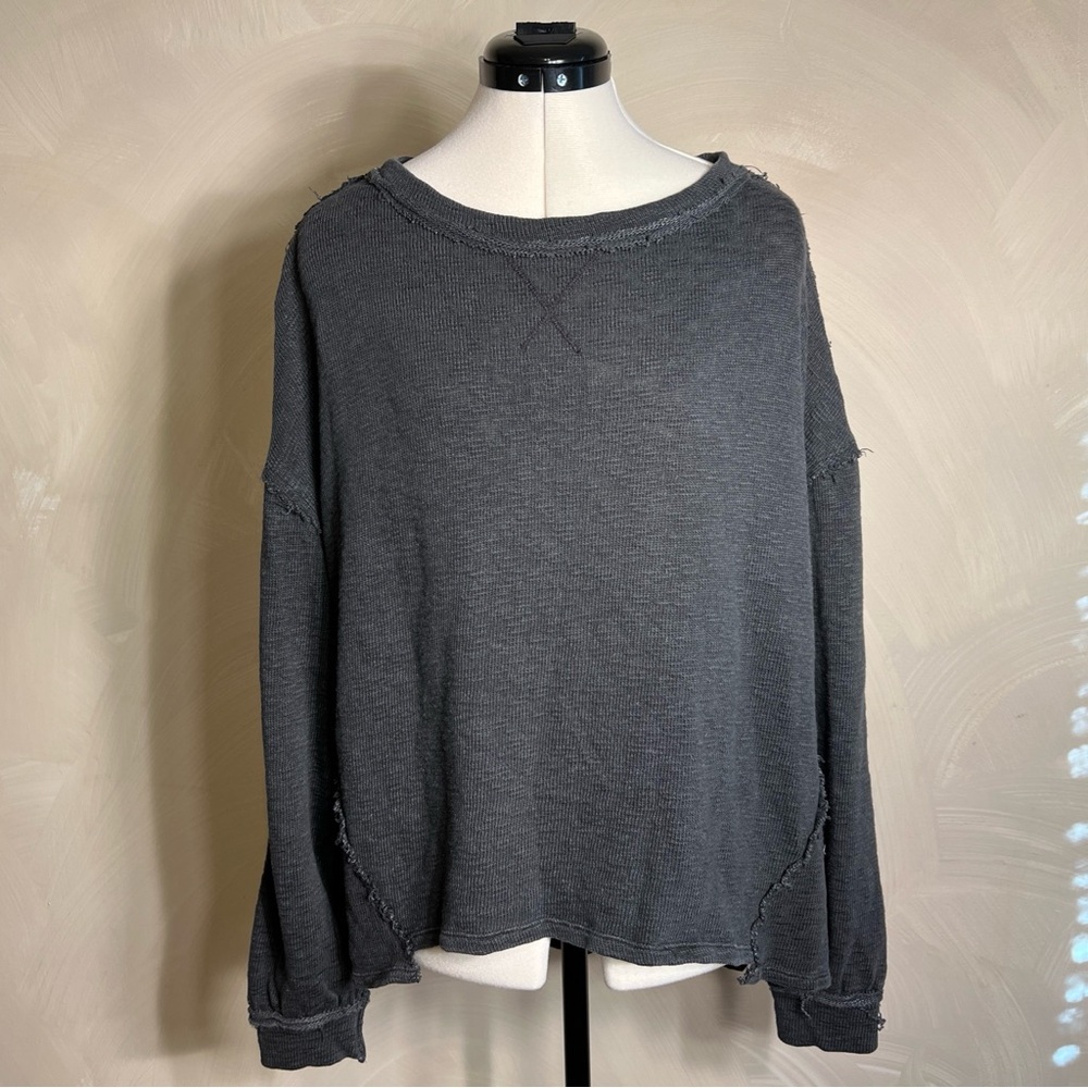 We The Free Women’s L/S Pullover Casual Minimalist Distress Gray Sweatshirt|Sz:M